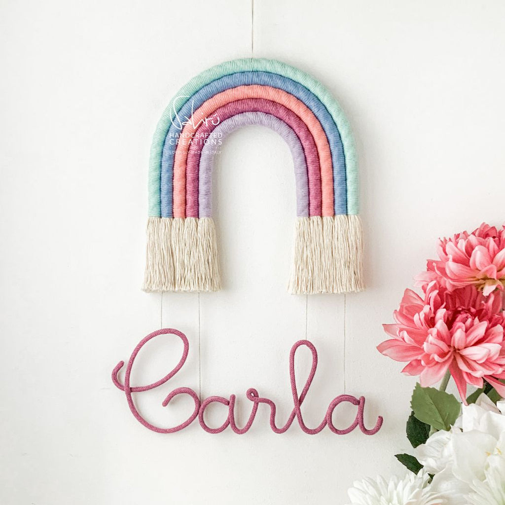 fiocco nascita arcobaleno in macramè 