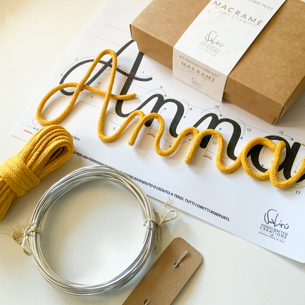 braided cord text tricotin kit italia valiru nome fiocco nascita personalizzato macramè